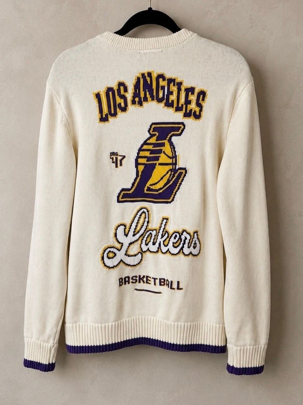 The Wild Collective Sz M Los Angeles Lakers Jacquard Knit Pullover Sweater Crea